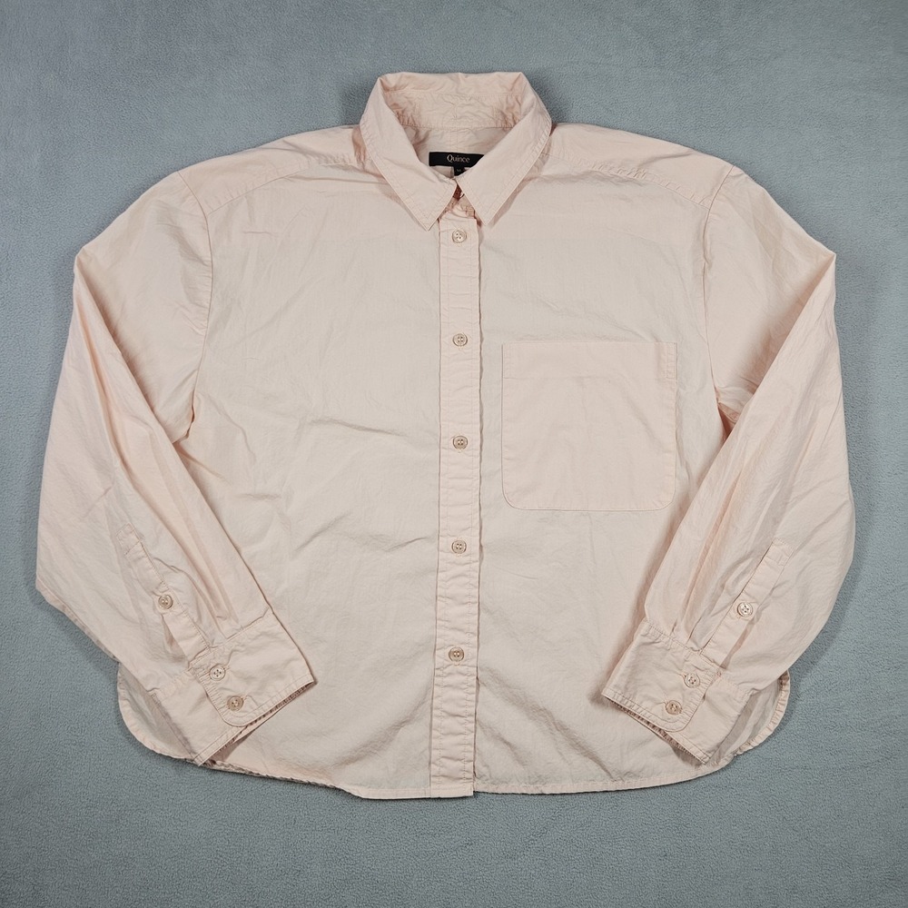 Quince Womens Medium 100% Organic Cotton Poplin Cropped Long Sleeve Shirt Peach